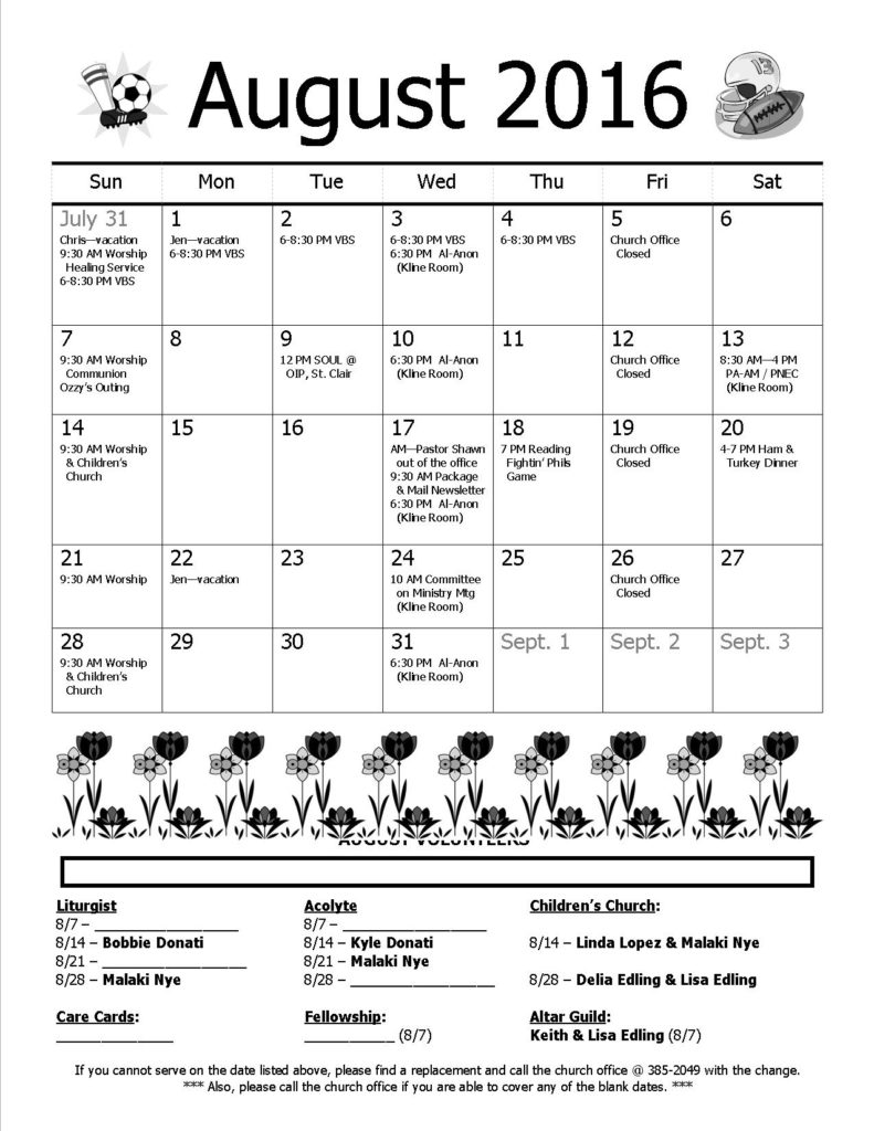 Calendar - August 2016