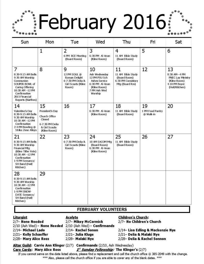 Calendar - February 2016
